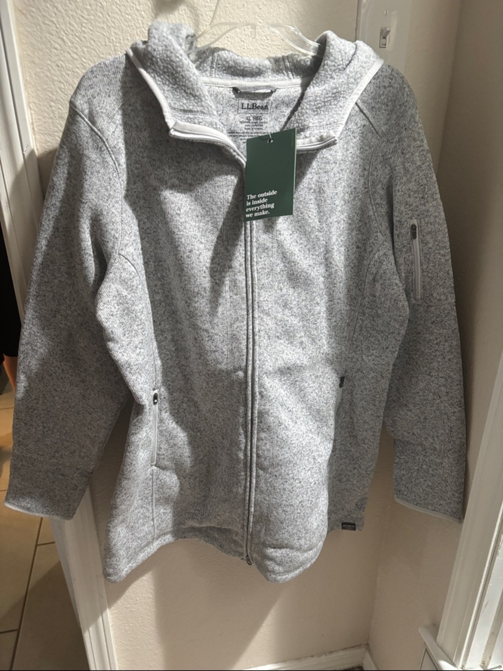 L.L. Bean Light Heather Gray Zip-Up Hooded Fleece Jacket XL NWT